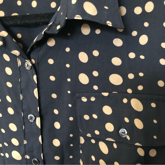 L Black & Tan Polkadot Button Down Blouse - Picture 5 of 12